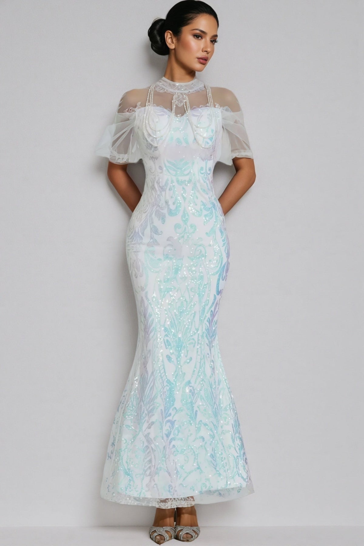 Austinse White Mesh Sequin Maxi Dress - View 4