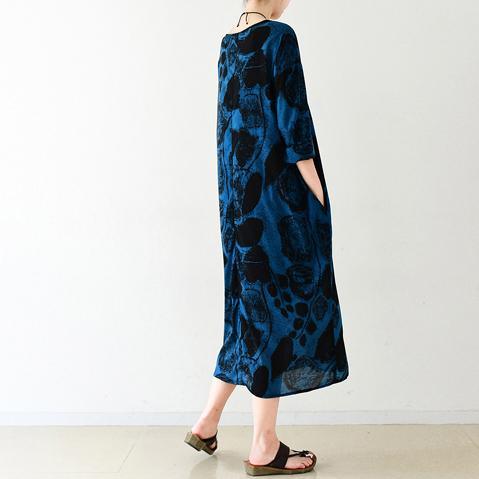 Abstract Marble Print Crew Neck Three Quarter Sleeve Midi Dress - View 4