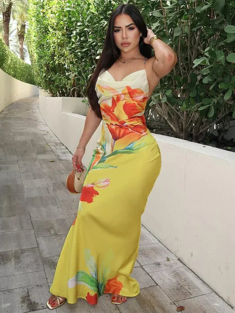Lace-Up Ruched Swing Collar Backless Floral Dress - View 4