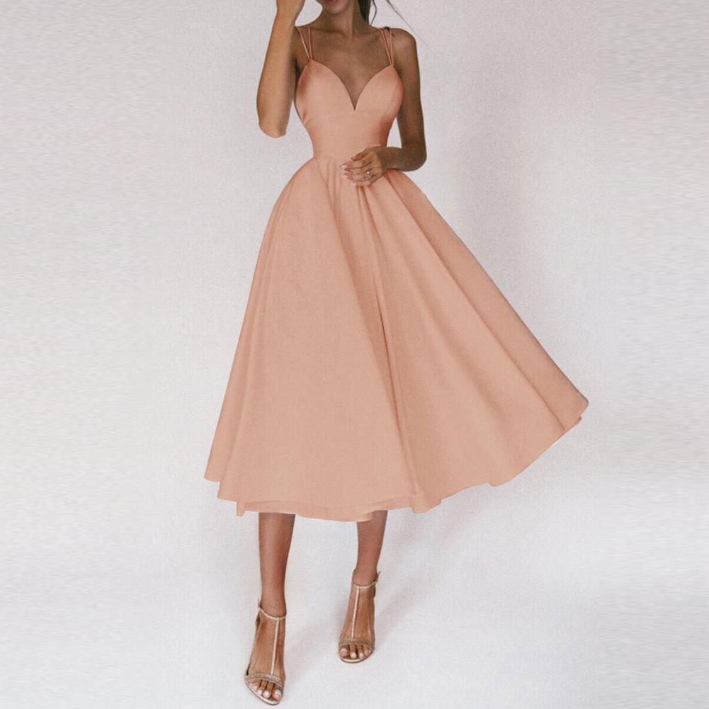 Cocktail Spaghetti Strap Cross Back Open Back A-Line Midi Dress - View 8