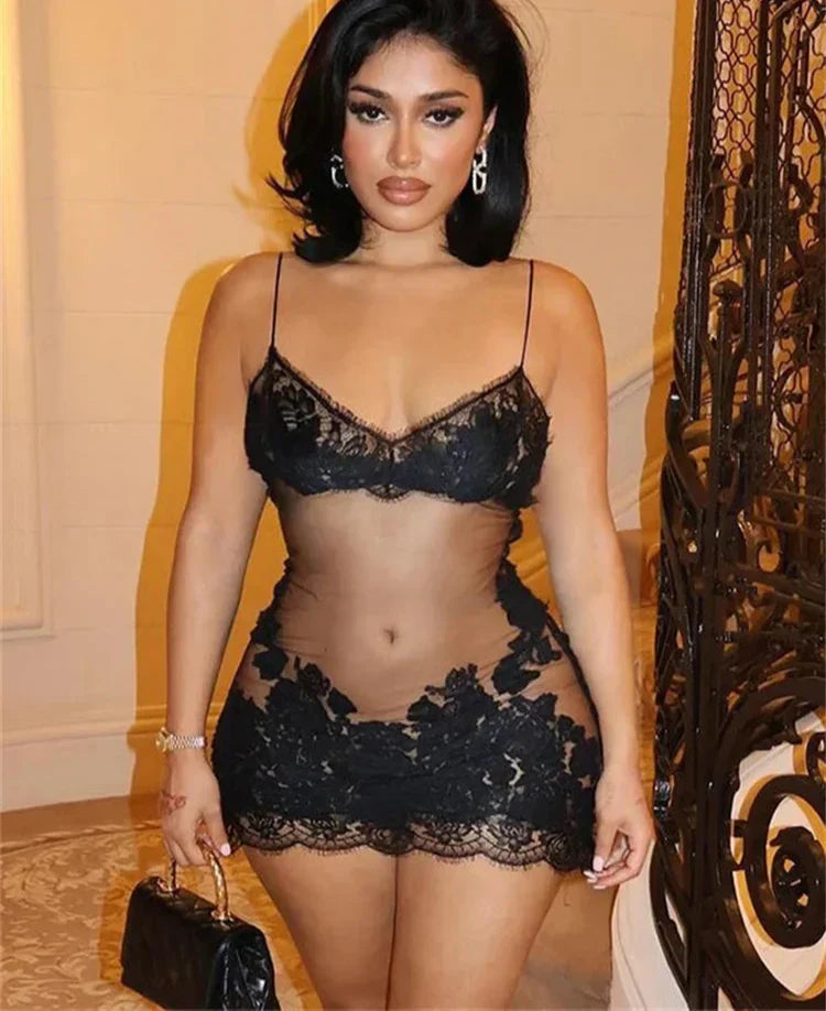 Mesh Cami Embroidered Mini Dress - View 4