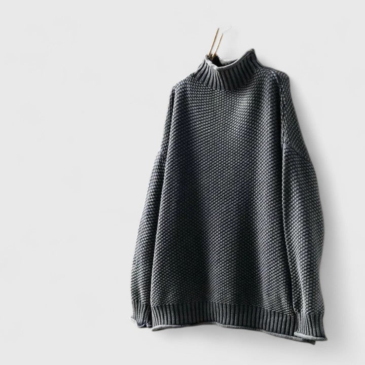 Mock Neck Long Sleeve Waffle Knit Oversized Sweater 10