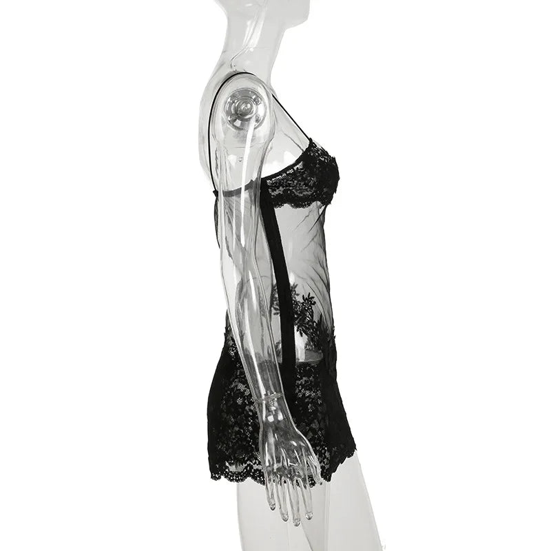 Mesh Cami Embroidered Mini Dress - View 7