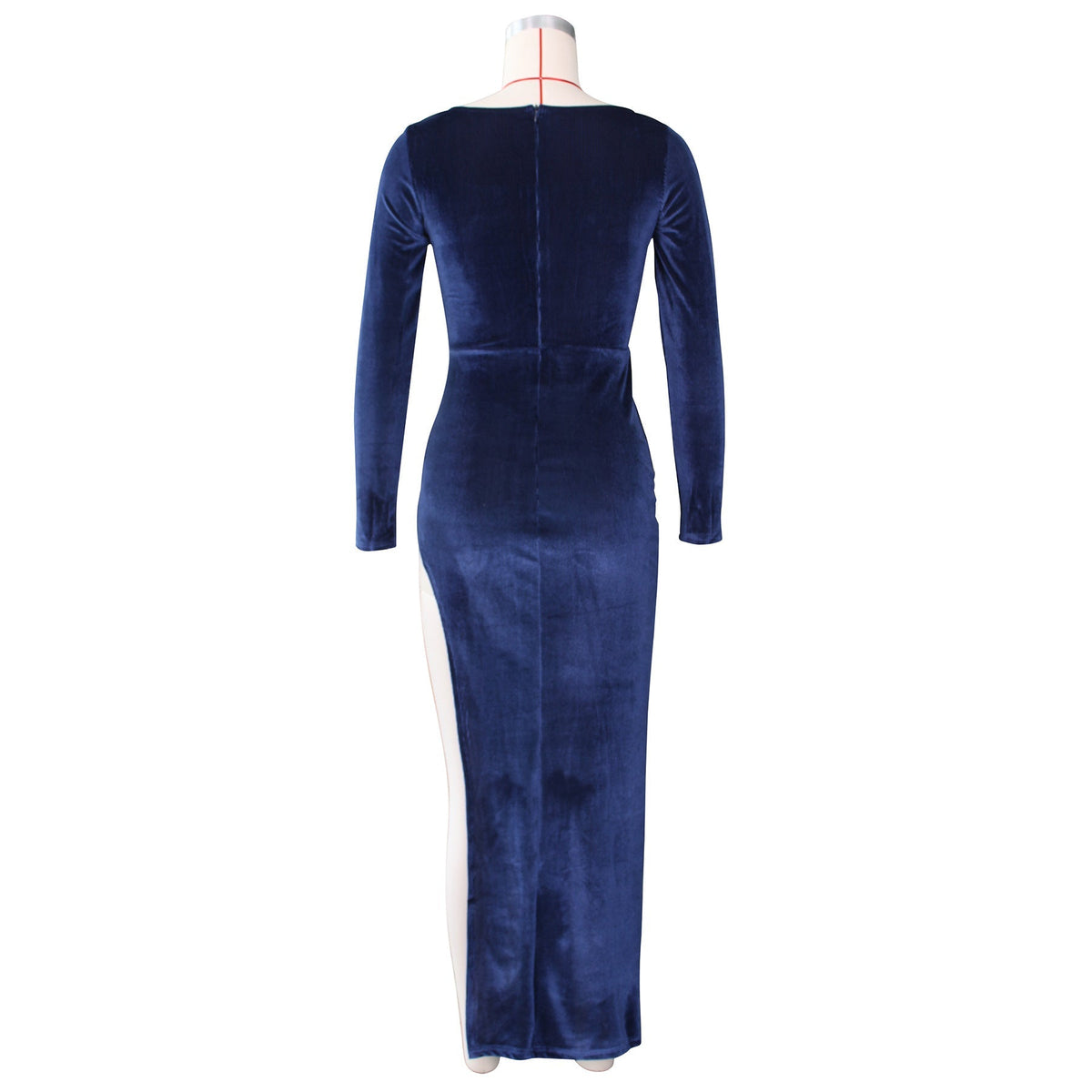 Velvet Square Neck Long Sleeve Ruched High Split Bodycon Maxi Dress 40