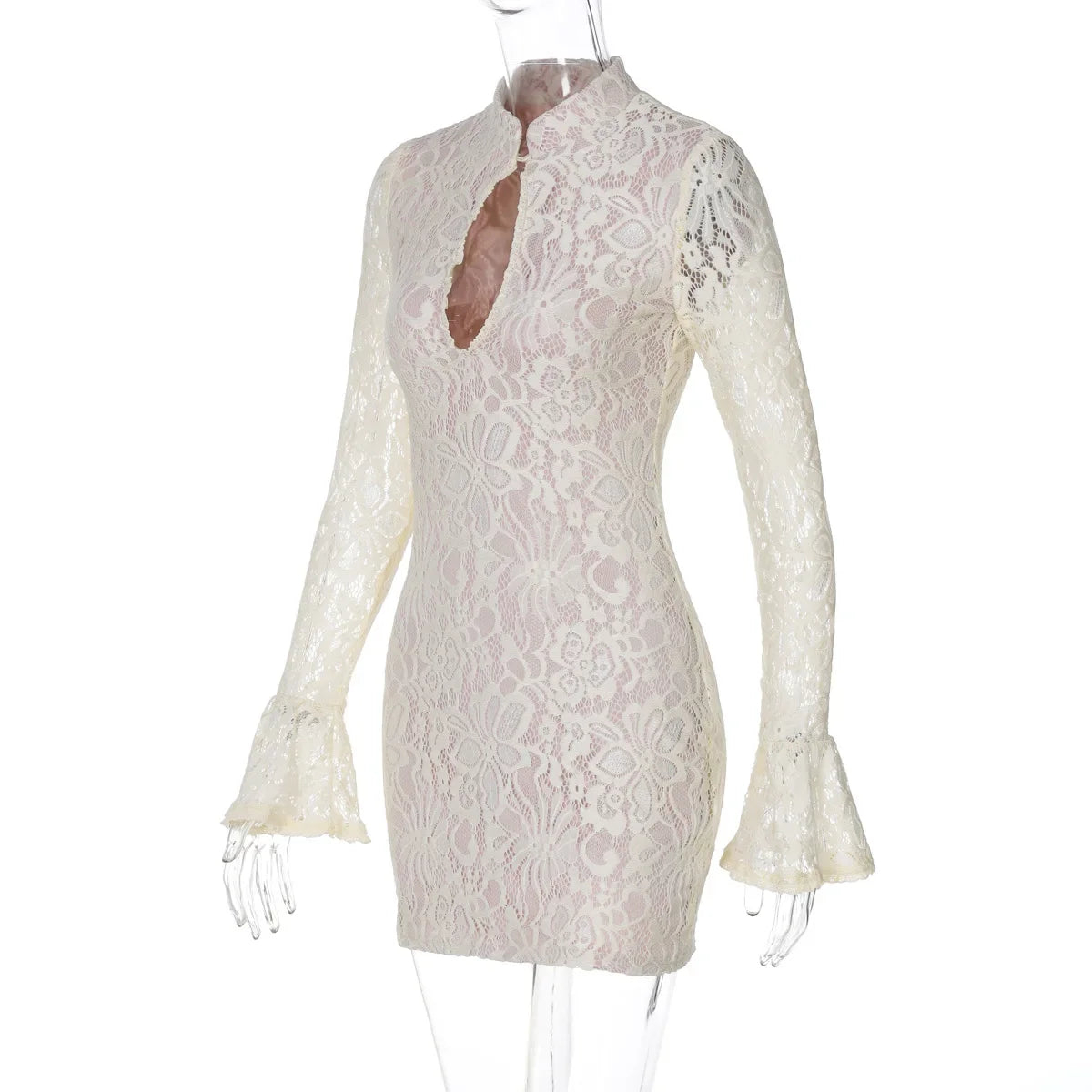 Lace Printed Hollow Out Long Sleeve Dress - View 14