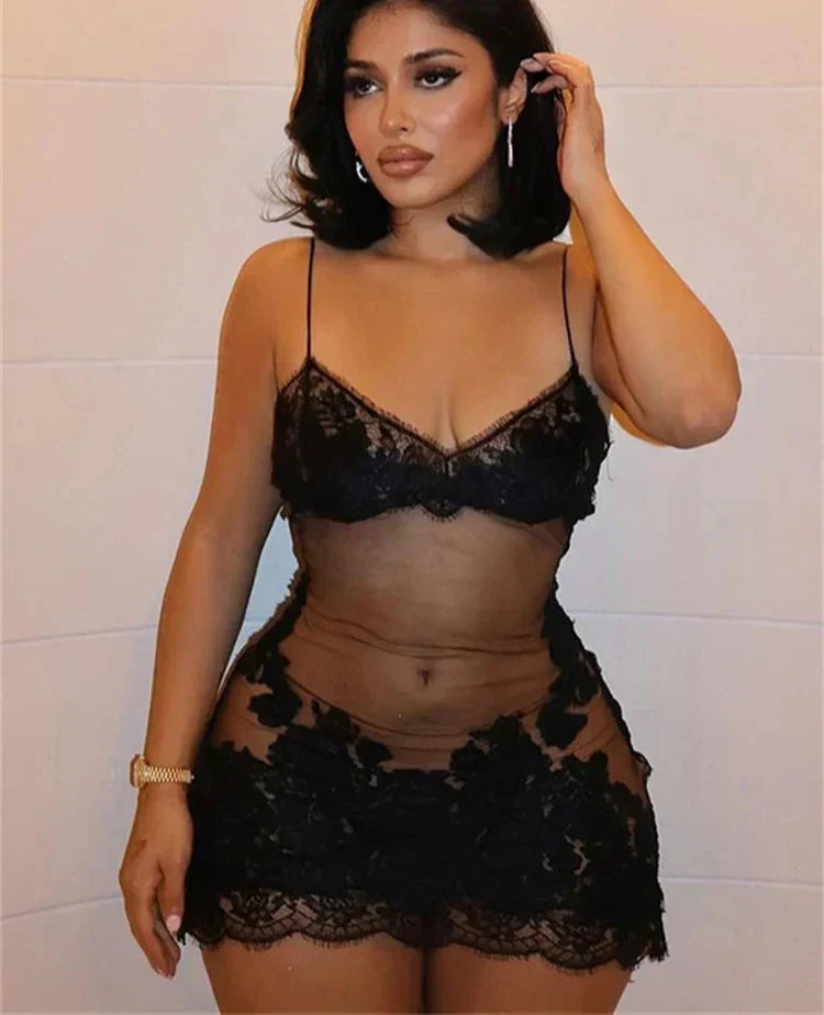 Mesh Cami Embroidered Mini Dress - View 3