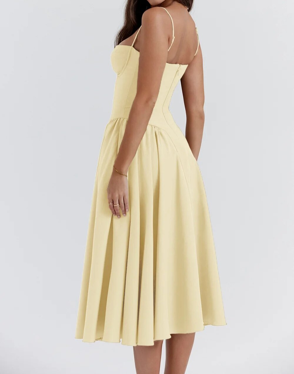 Spaghetti Strap Sweetheart Corset Fit and Flare Midi Dress - View 18