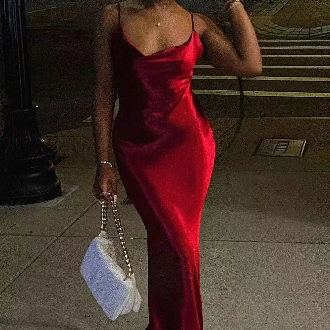 Elegant Satin Backless Spaghetti Strap Slip Dress - View 4