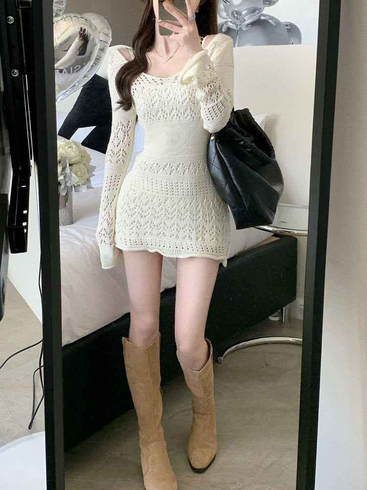 Y2K Gown Korea Mini Slim Brief Long Arm Gown Lace Party