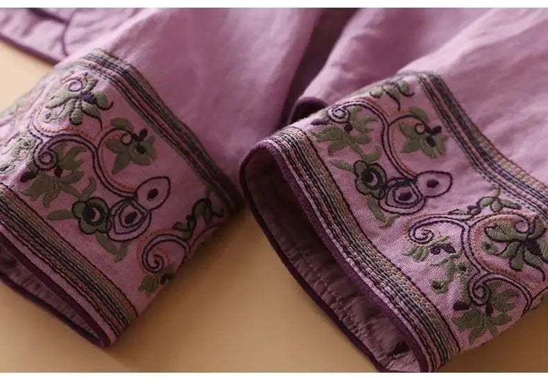 Embroidered Trim V-Neck Long Sleeve Wrap Blouse 15