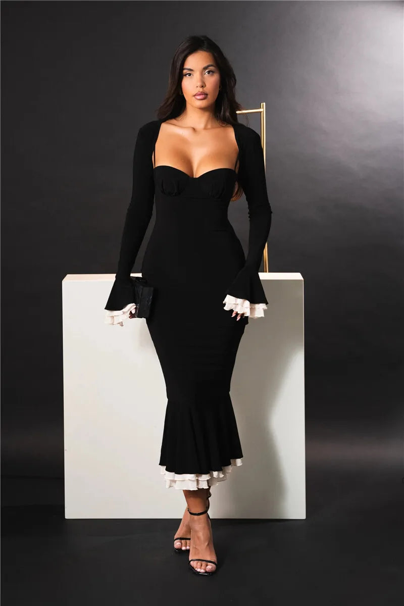 Sweetheart Spaghetti Strap Ruffle Trim Mermaid Midi Two-Piece Set - View 5