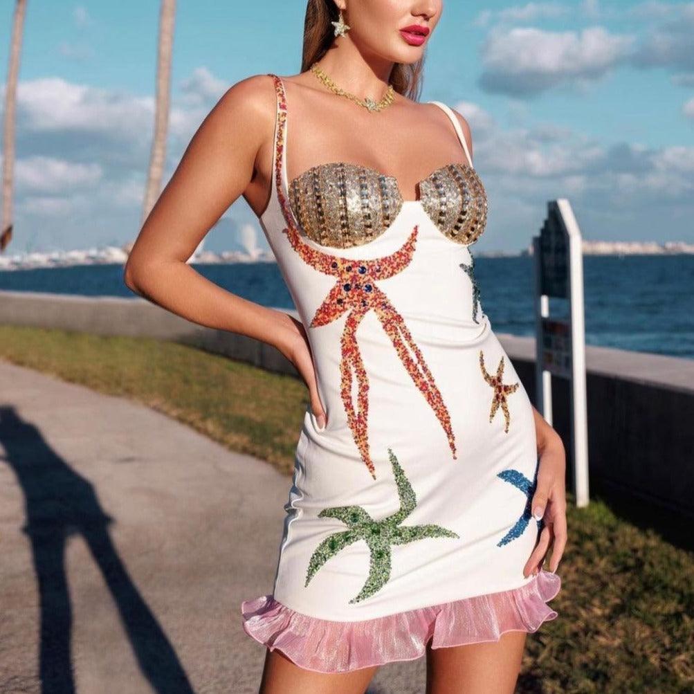 Sequin Starfish Bustier Ruffle Hem Bodycon Mini Dress - View 9