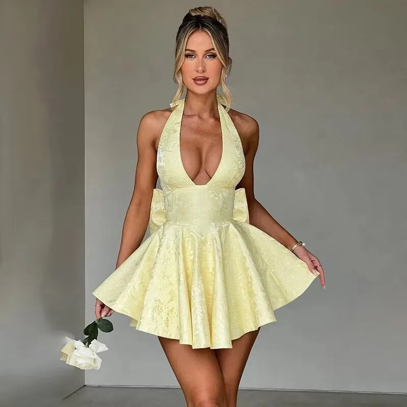 Bow Backless Jacquard A Line Mini Dress - View 23
