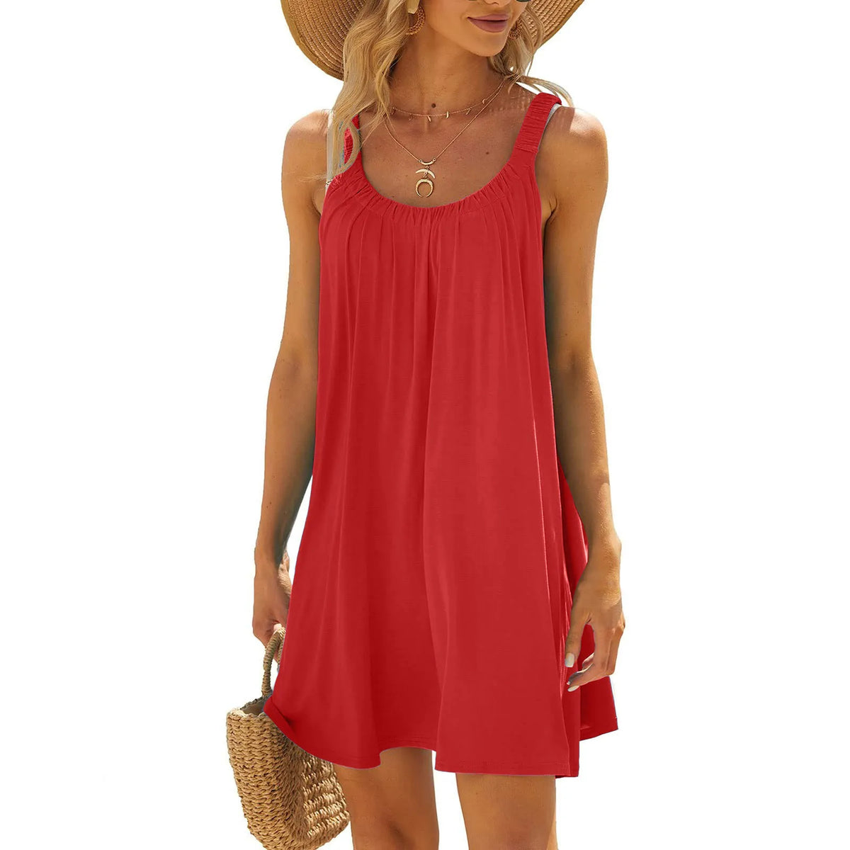 Scoop Neck Sleeveless Flowy Swing Mini Summer Dress - View 7