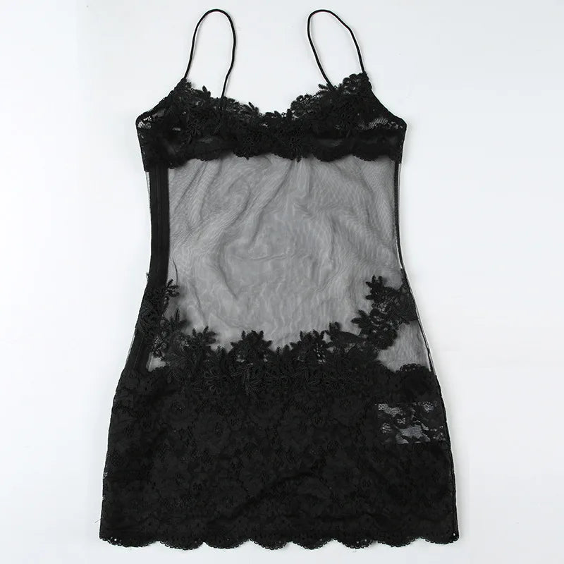 Mesh Cami Embroidered Mini Dress - View 8