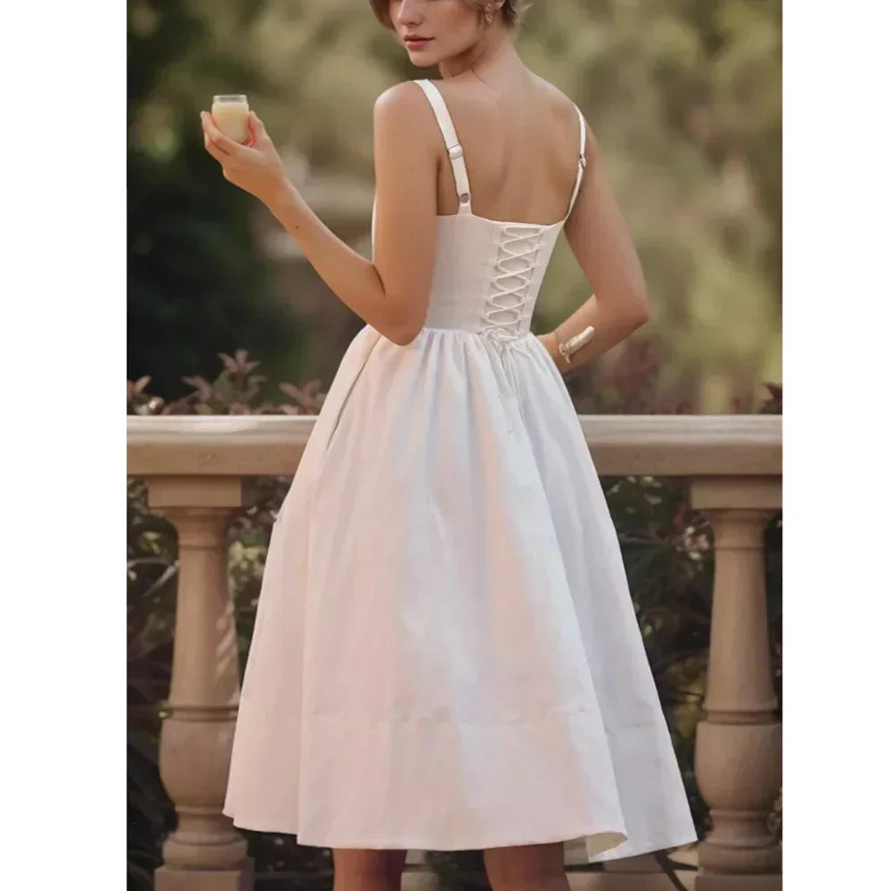 Corset Sweetheart Neck Spaghetti Strap High Split Midi Dress - View 2