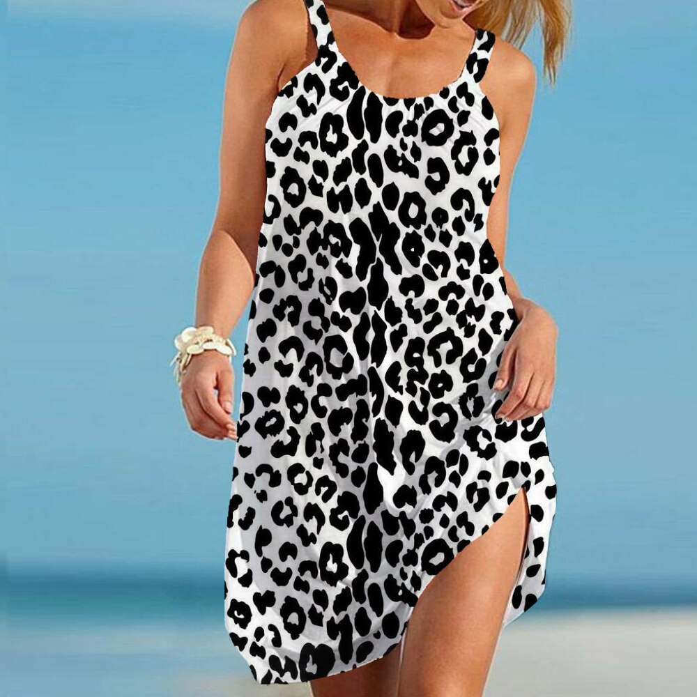 Wide Strap Scoop Neck Shift Mini Summer Dress - View 4
