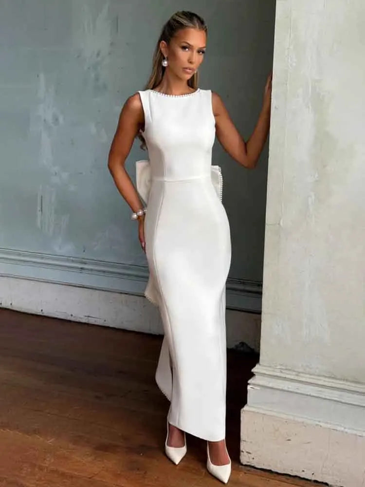 Pearl Trim Strapless Bow Back Fit and Flare Mini Dress - View 6