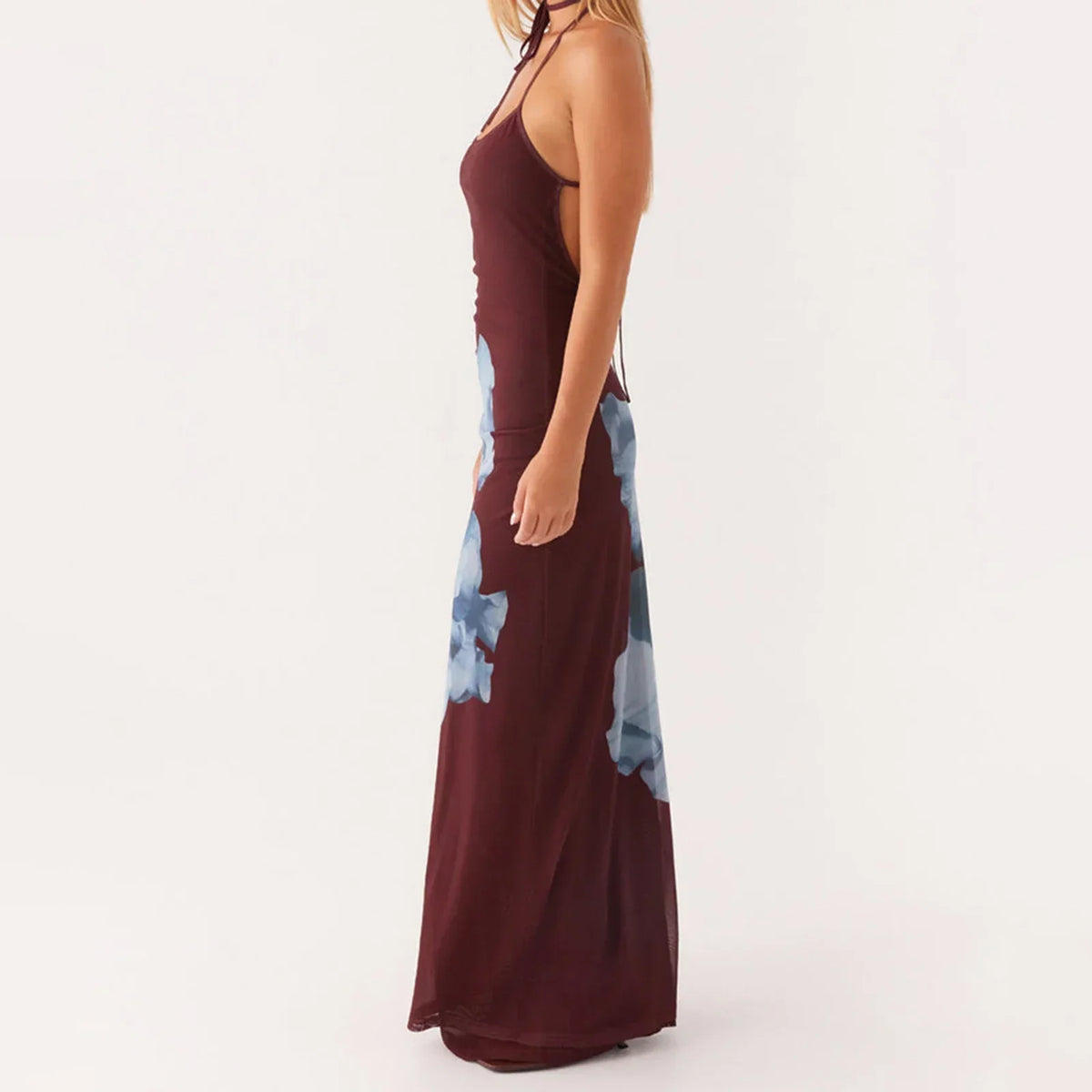 Floral Spaghetti Strap Lace Up Open Back Bodycon Maxi Dress - View 3