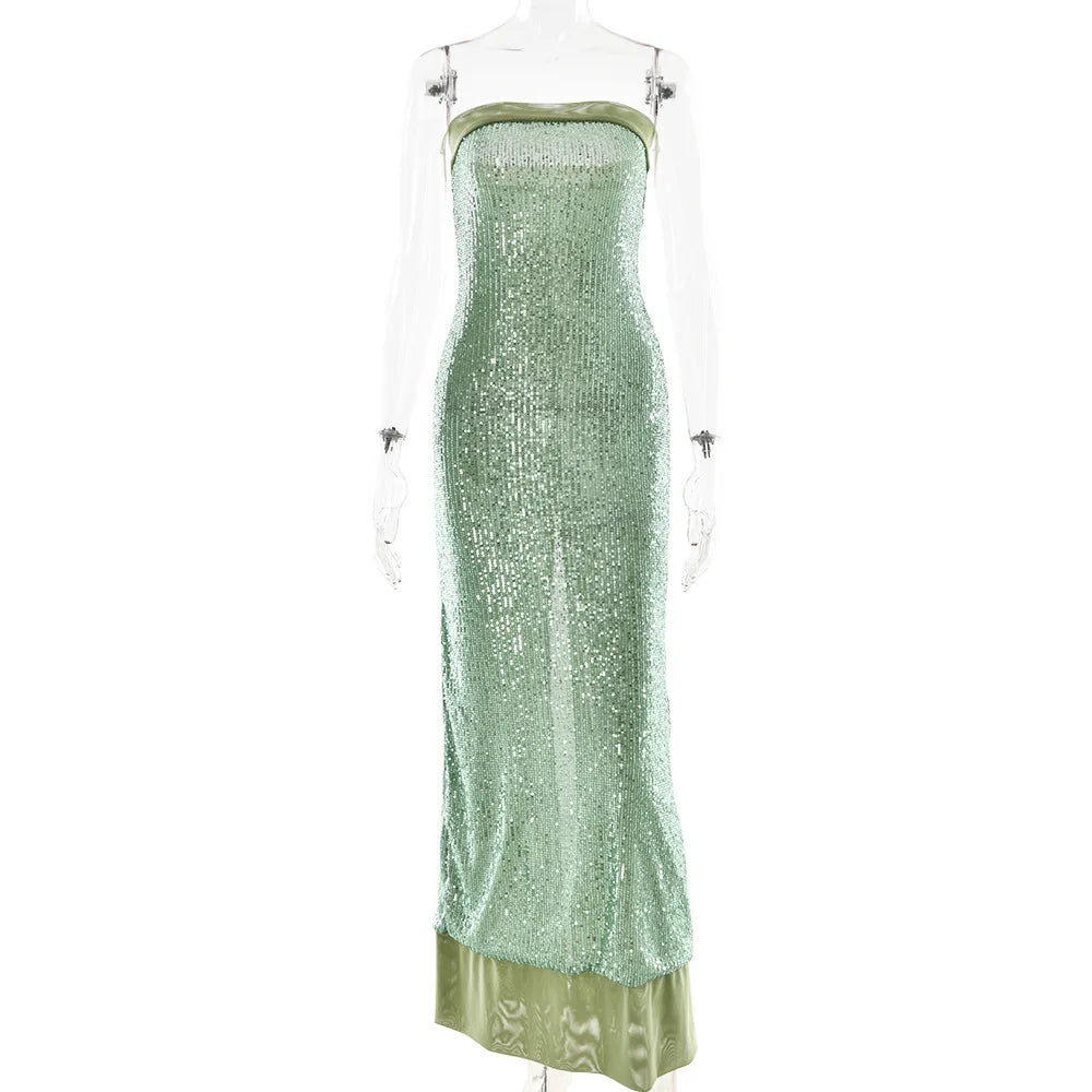 Strapless Sequin Slit Backless Dress - View 19