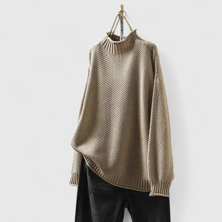 Mock Neck Long Sleeve Waffle Knit Oversized Sweater 15
