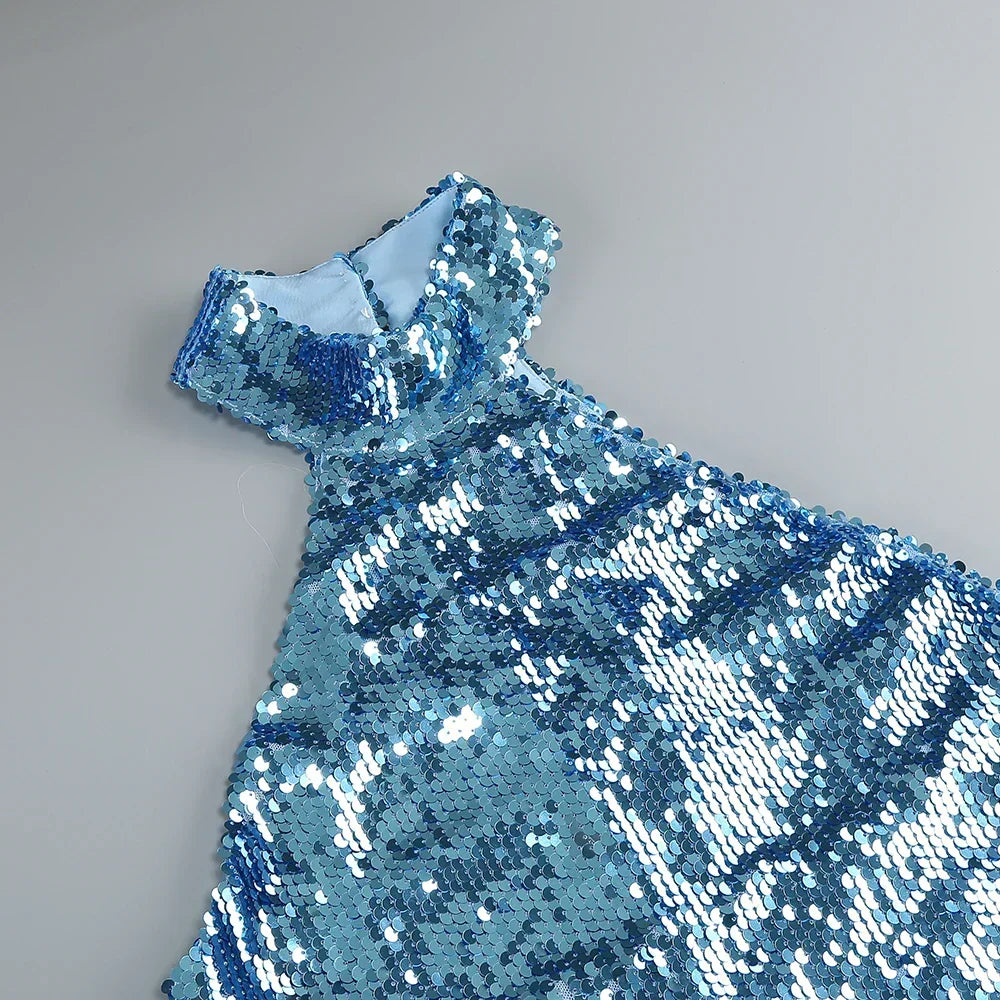 Sequin Halter Neck Bodycon High Split Maxi Dress - View 5