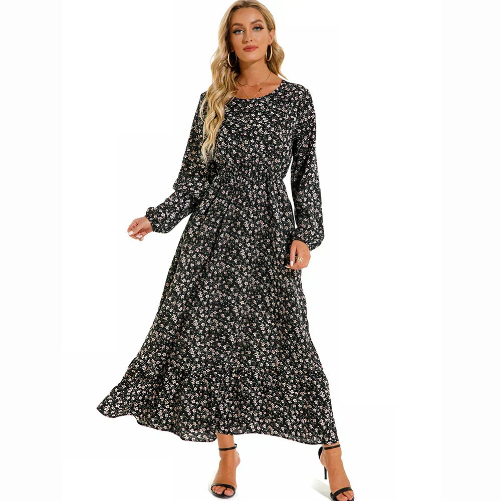 Floral Long Sleeve Tiered Ruffle Boho Maxi Dress - View 15