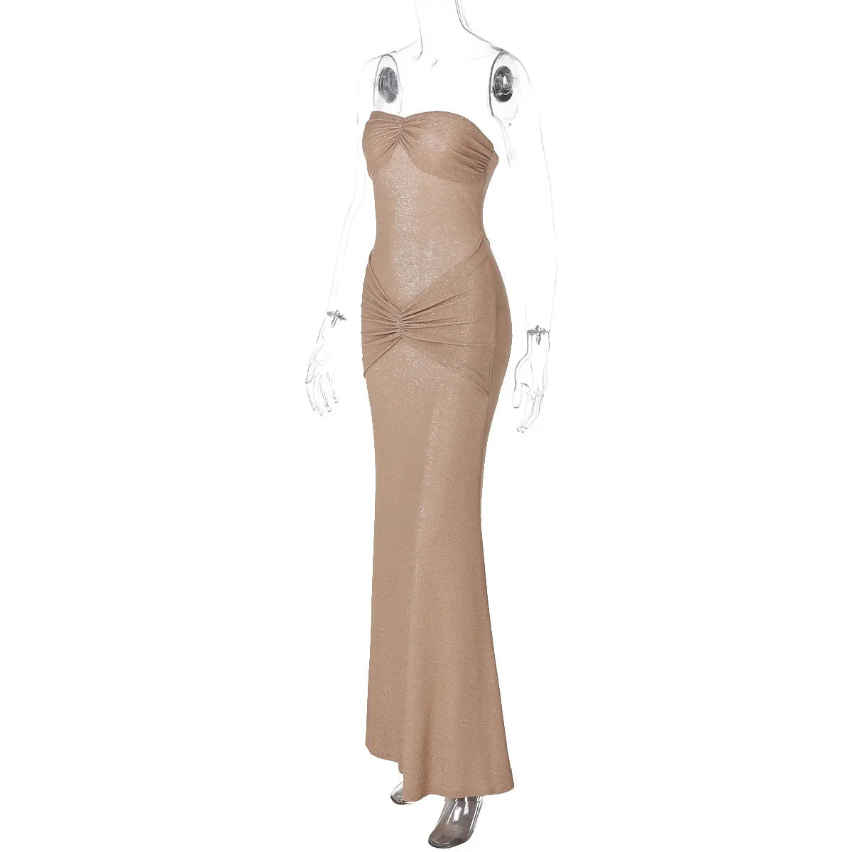 Metallic Strapless Ruched Twist Front Column Maxi Dress - View 7