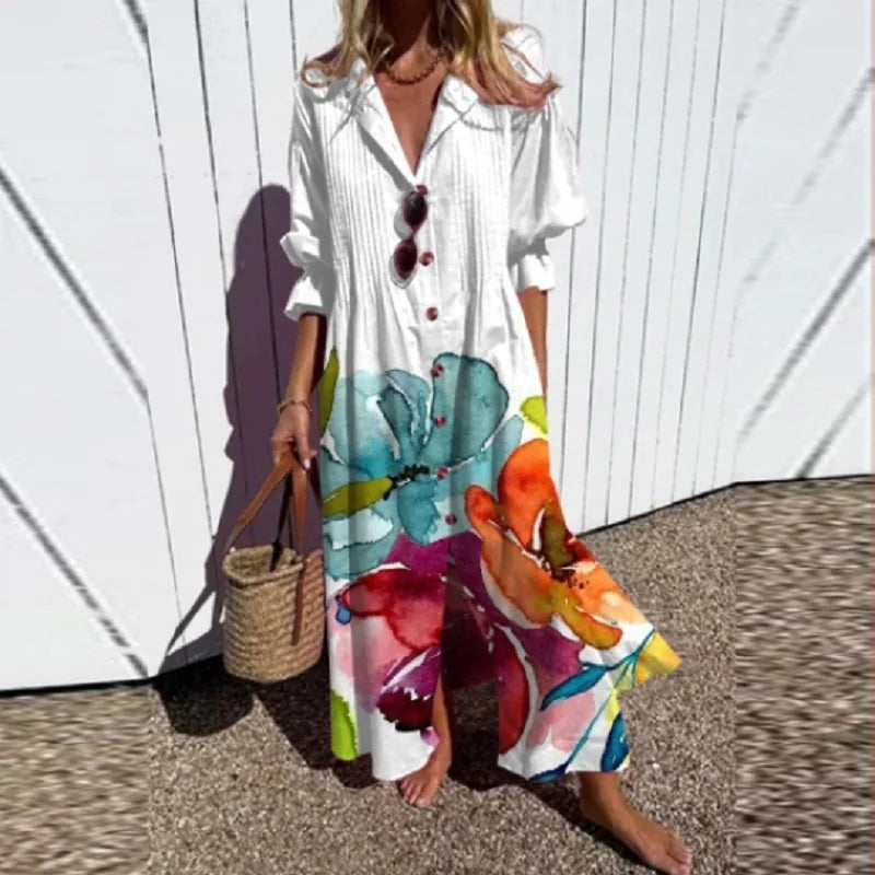 Floral Button Front Puff Sleeve Tiered Maxi Dress 8