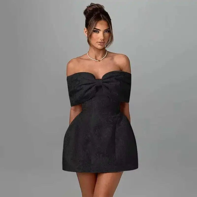 Bow Backless Jacquard A Line Mini Dress - View 6