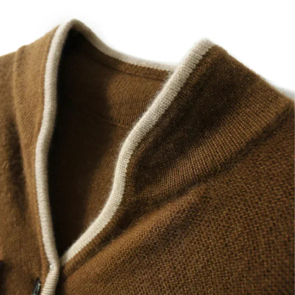 Stand Collar Contrast Trim Button Front Knit Cardigan 7