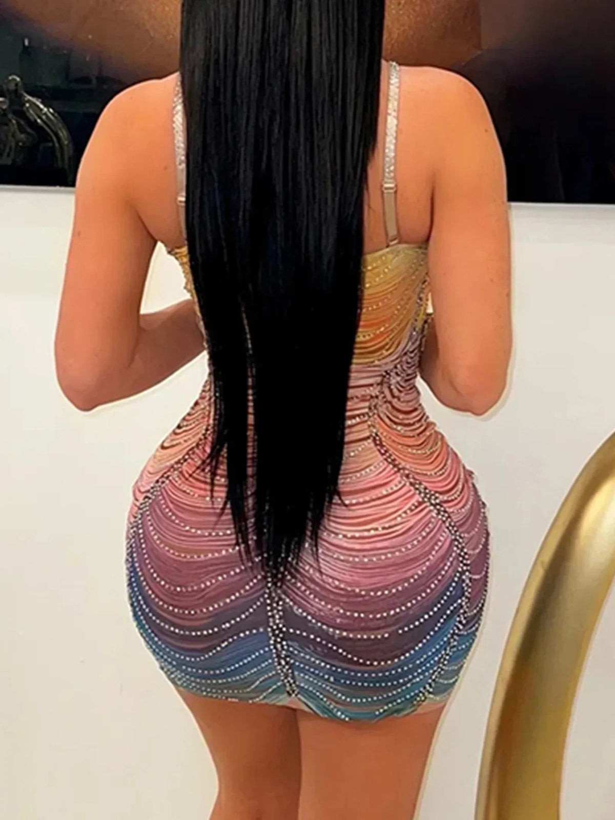 Halter Neck Rhinestone Fringe Bodycon Mini Dress - View 2