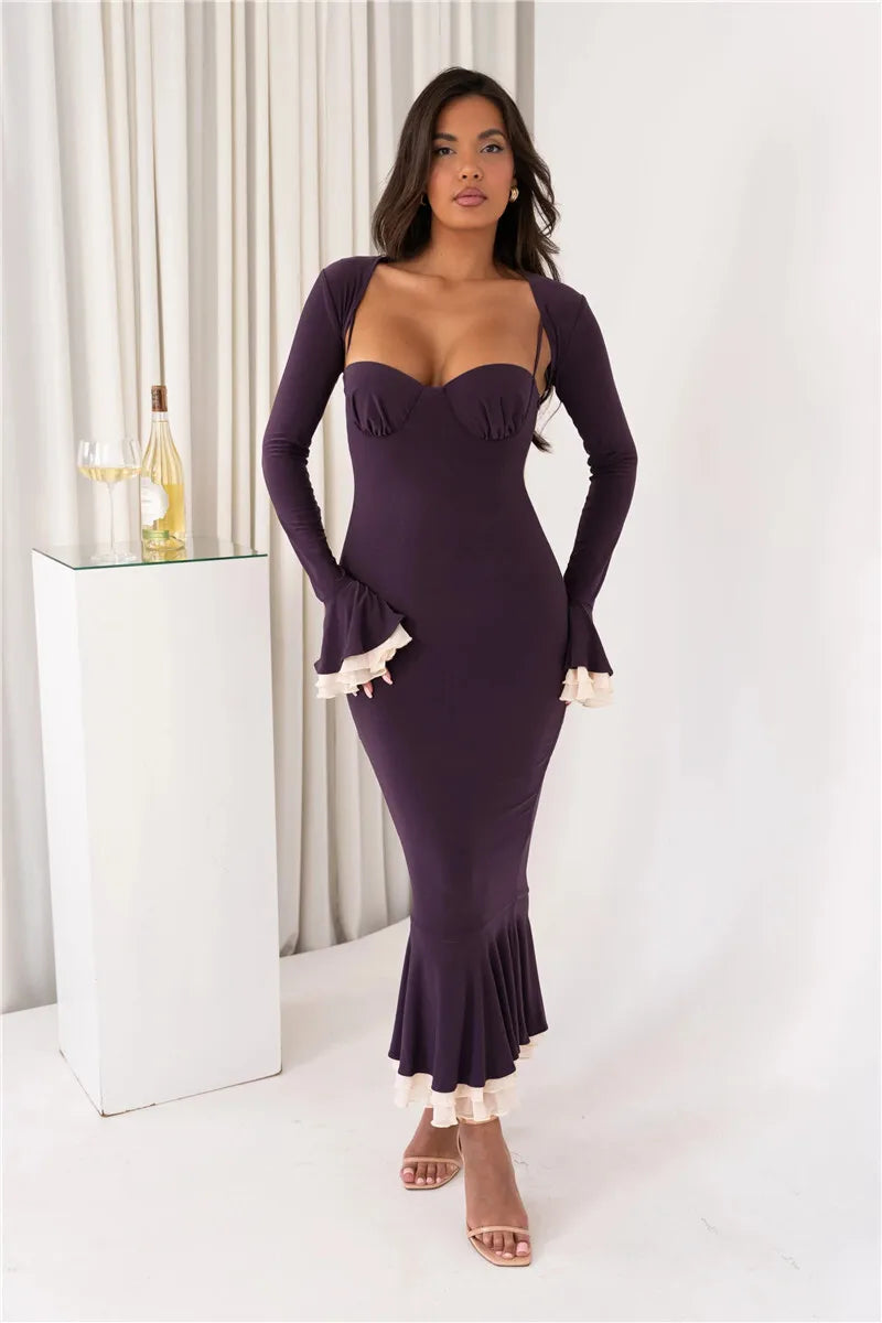 Sweetheart Spaghetti Strap Ruffle Trim Mermaid Midi Two-Piece Set - View 15
