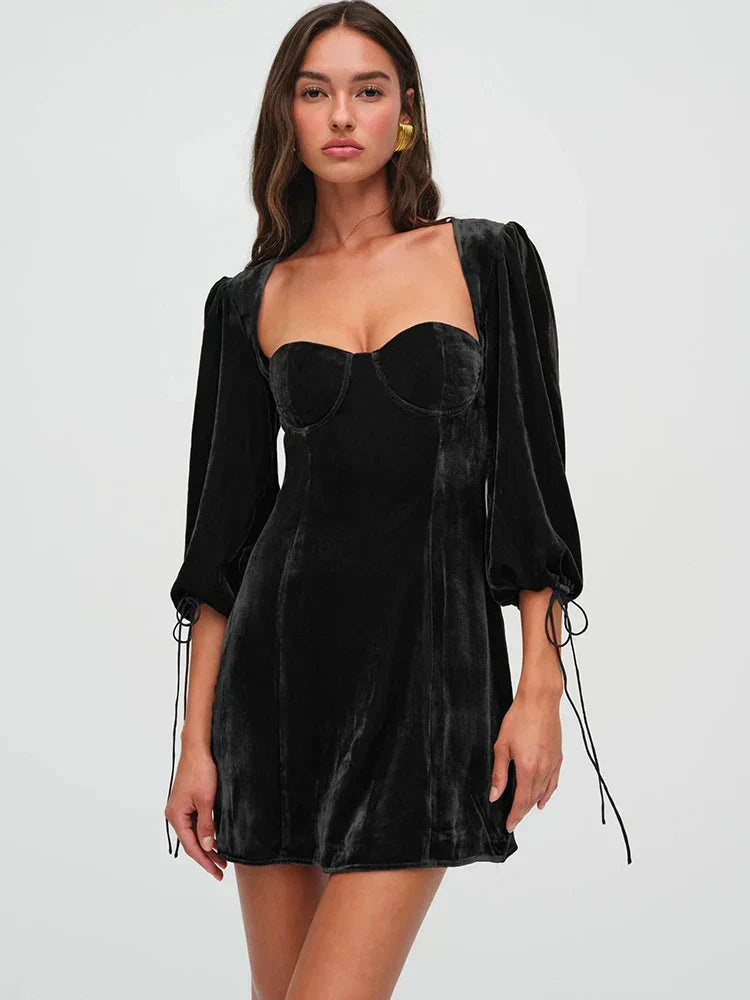 Backless Lace Up Long Sleeve Dress - View 4