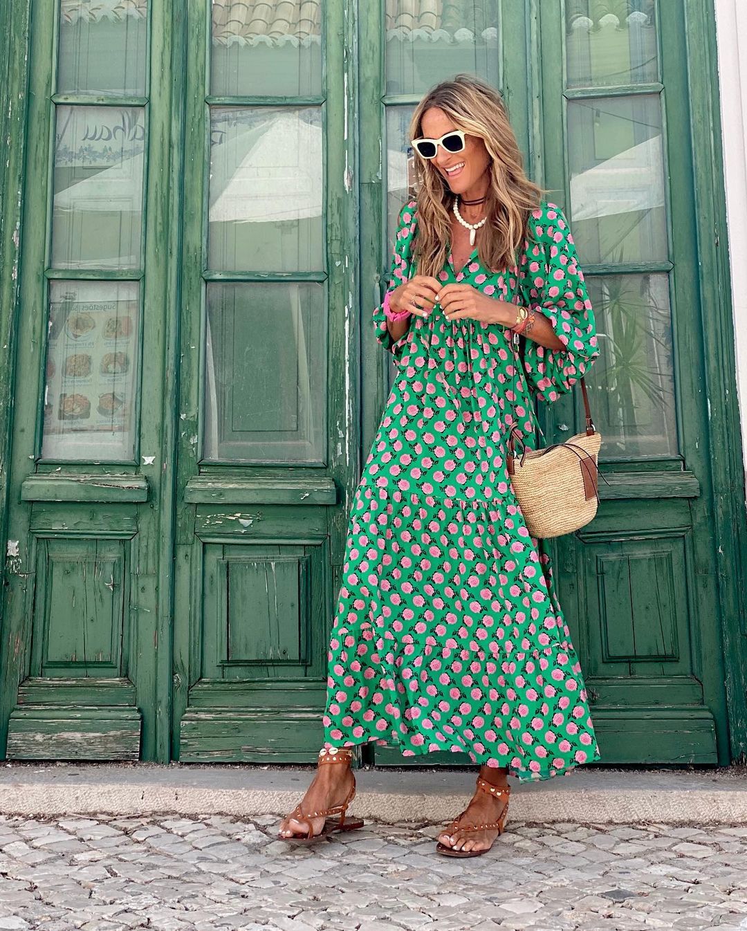 Puff Sleeve V-Neck Tie Front Tiered Maxi Summer Dress - View 2