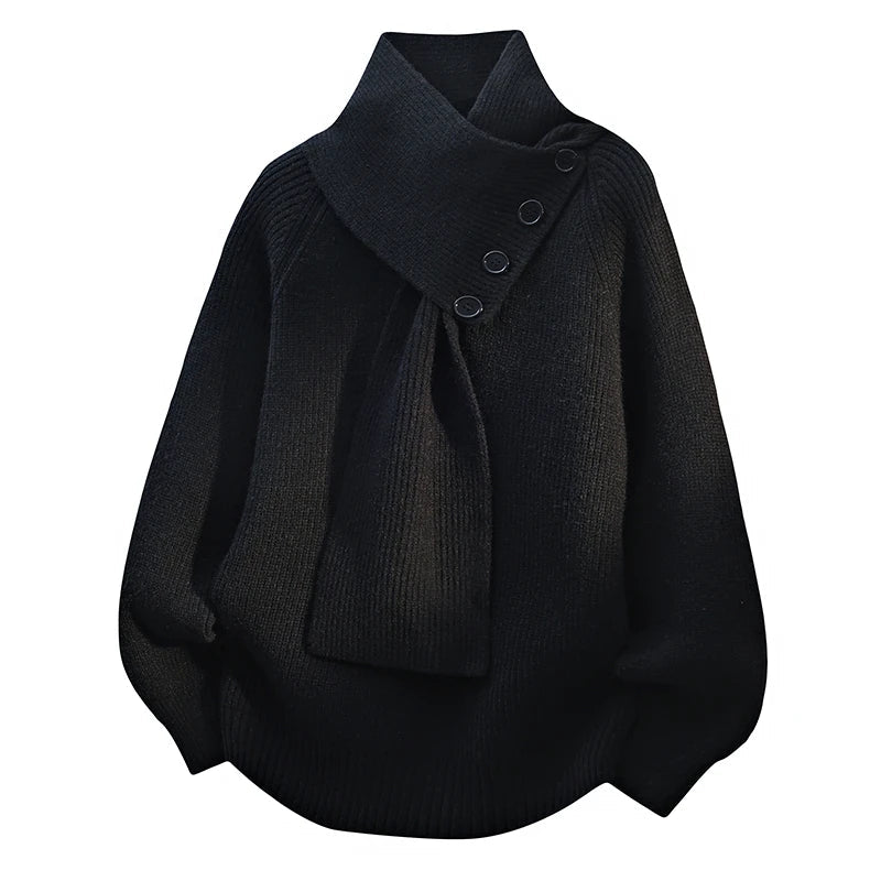 Scarf Neck Button Detail Ribbed Knit Sweater 5