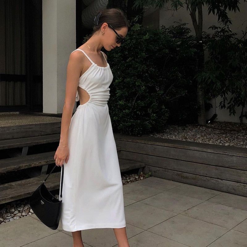Pearl Diva Cutout Backless Satin Midi Dress - View 2