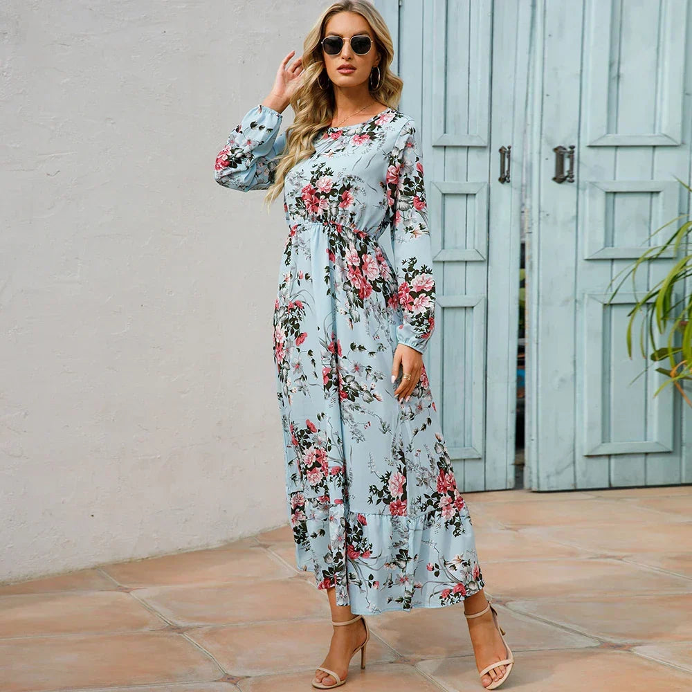 Floral Long Sleeve Tiered Ruffle Boho Maxi Dress - View 2