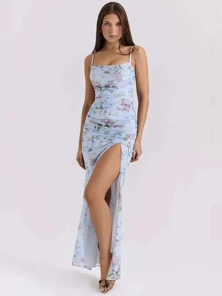 Pleated Mesh Bodycon Spaghetti Summer Dress - View 3