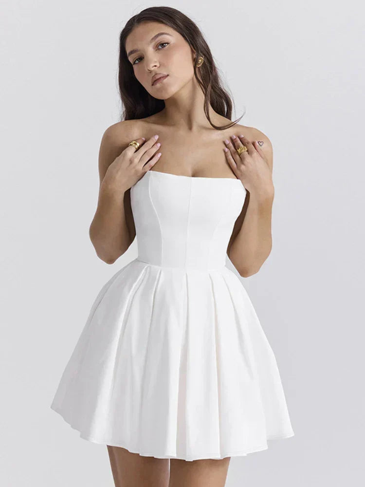 Strapless Corset Pleated A-Line Mini Dress - View 4