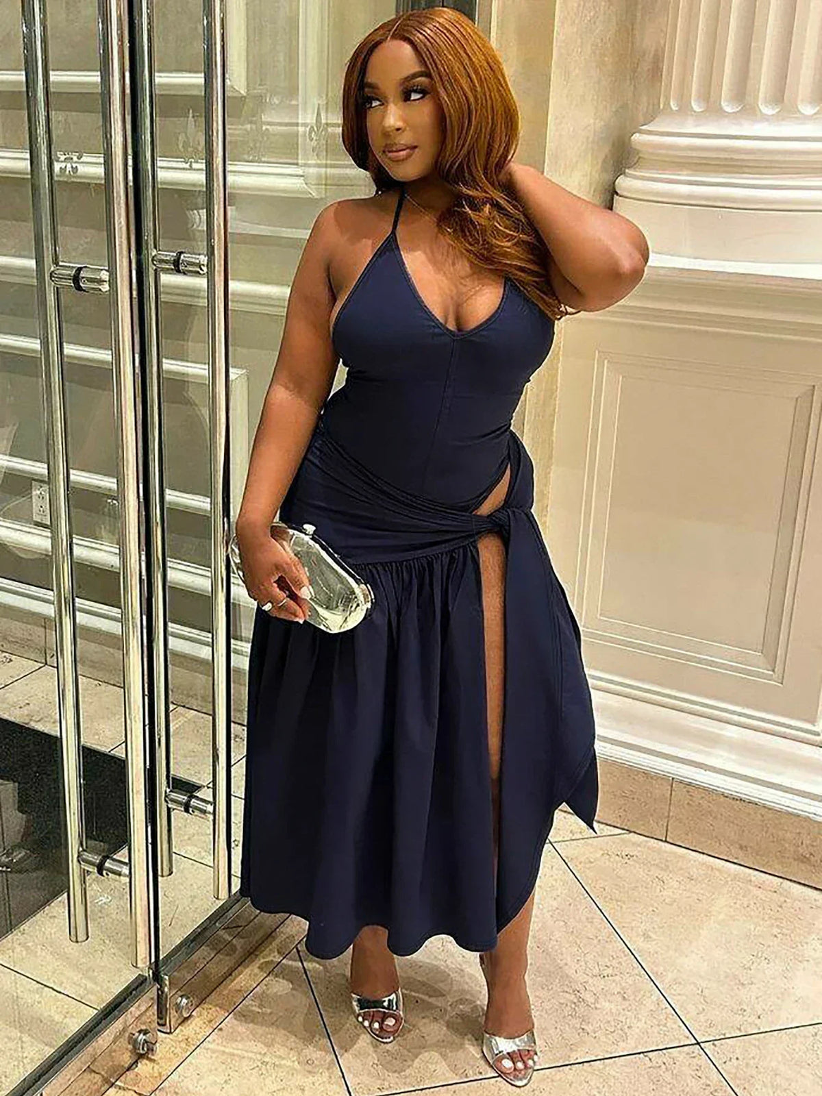 Slit Backless Bandage Maxi Dress Set - View 6
