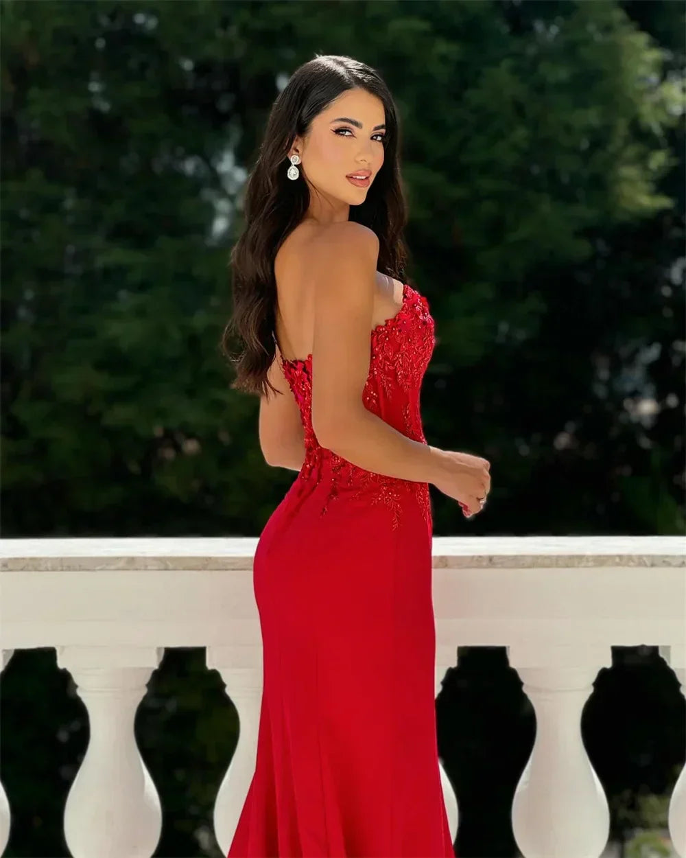 Strapless Sweetheart Lace Corset High Split Mermaid Gown - View 2