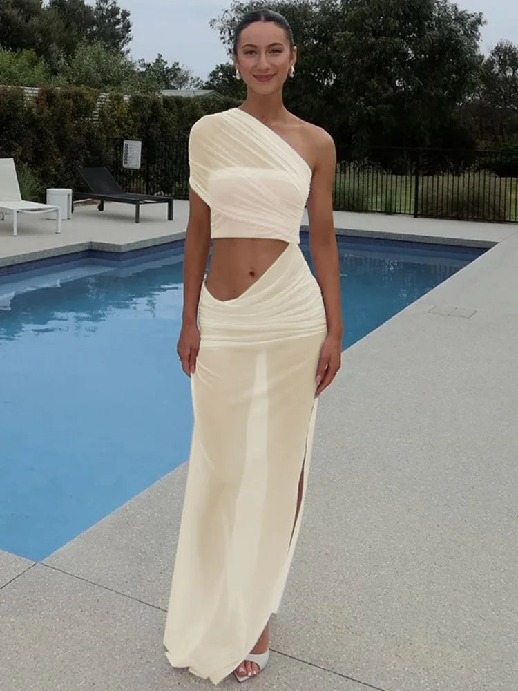 Mesh Backless One - Shoulder Long Dress - View 25