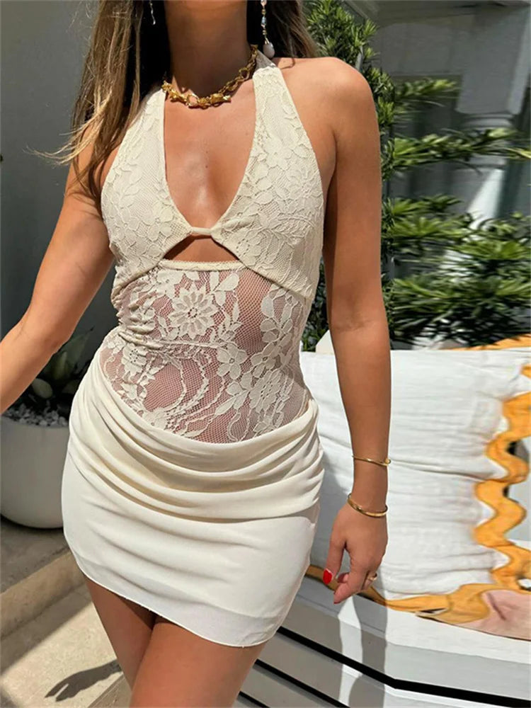 Sheer Lace Patchwork Bandage Mini Dress - View 7