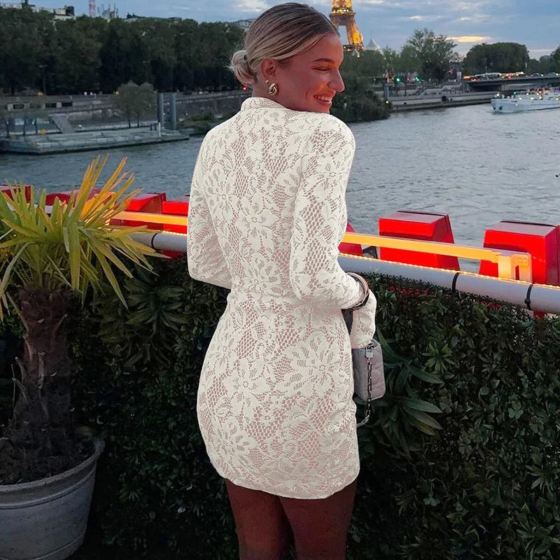 Lace Printed Hollow Out Long Sleeve Dress - View 11