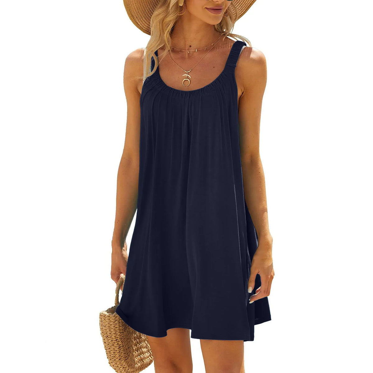 Scoop Neck Sleeveless Flowy Swing Mini Summer Dress - View 3