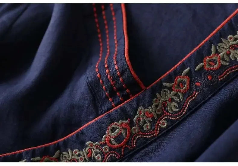 Embroidered Trim V-Neck Long Sleeve Wrap Blouse 24