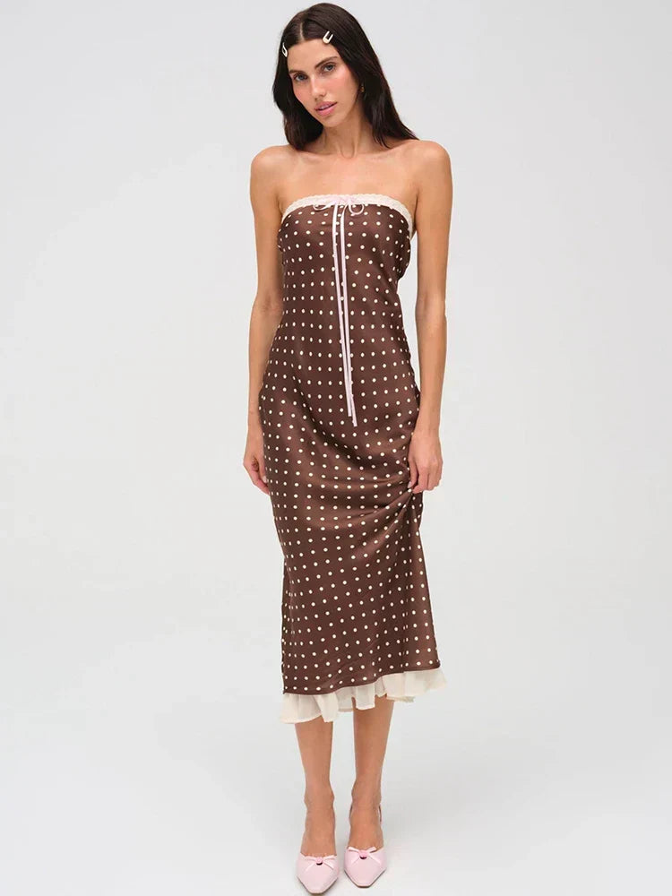 Strapless Backless Lace Midi Dress