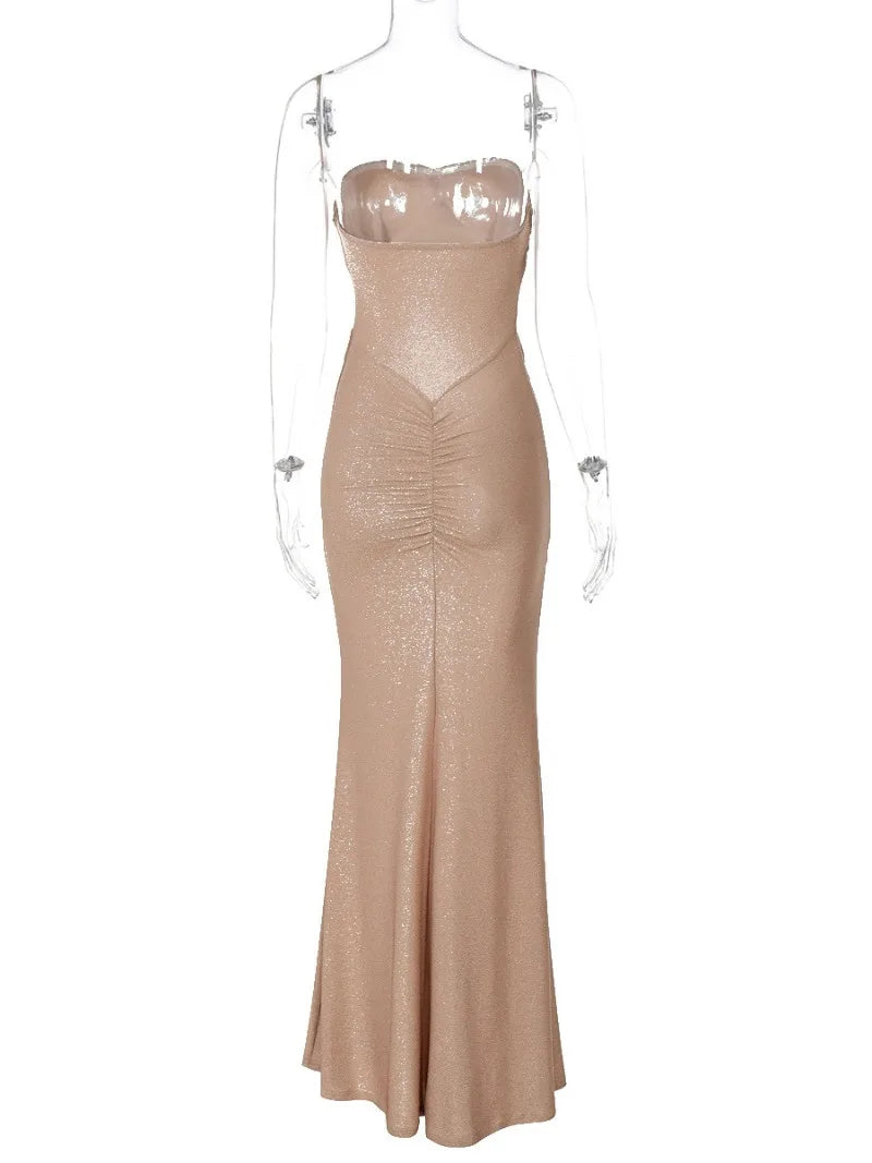 Metallic Strapless Ruched Twist Front Column Maxi Dress - View 5