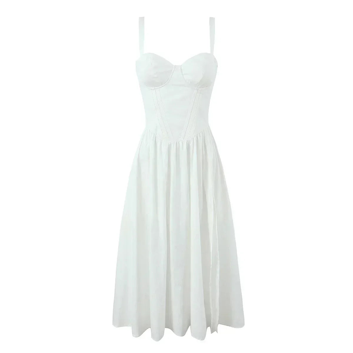 Corset Sweetheart Neck Spaghetti Strap High Split Midi Dress - View 4